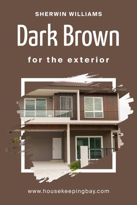 Dark Brown SW 7520 for the Exterior by Sherwin-Williams Dark Brown Roof House Colors, Dark Brown Siding Exterior, Brown Siding House Color Schemes, Dark Brown Exterior House Colors, Brown Home Exterior, Brown Trim House Exterior, Brown Exterior House Colors, Brown Roof House Colors, Brown Roof Houses