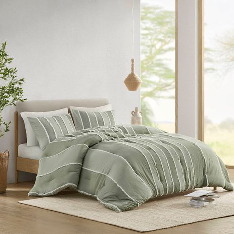 INK+IVY Shay 3 Piece Striped Cotton Comforter Set - Bed Bath & Beyond - 40817571 Boho Duvet, Cotton Comforter Set, Striped Duvet, Striped Duvet Covers, White Duvet Covers, Cotton Comforters, Bedding Stores, Bed Sets, Queen Comforter