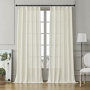 MASWOND 102 Inch Long Pinch Pleat Curtains Semi Sheer Linen Curtains for Living Room 2 Panels Set Light Filtering Pleated Window Curtain with Hooks Floor Ceiling Bedroom Natural W38xL102 Sheer Linen Curtains, Pleat Curtains, Pinch Pleat Curtains, Curtains For Living Room, Drape Panel, Floor Ceiling, Pleated Curtains, Amazon Products, Linen Curtains