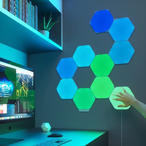 Nanoleaf Shapes WiFi and Thread Smart RGBW 16M+ Color LED Dimmable Gaming and Home Decor Wall Lights Smarter Kits Hexagons Smarter Kit (7 Pack) Nanoleaf Designs, Light Panels, Screen Mirroring, Apple Homekit, Hexagon Design, Led Panel Light, Color Changing Lights, Game Room Decor, Led Panel