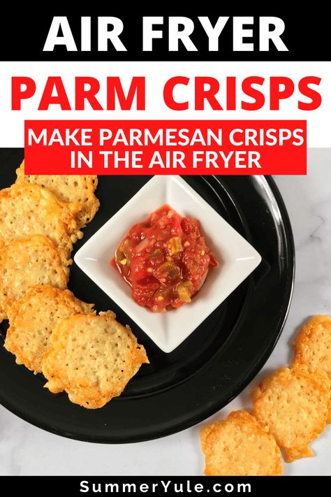 Learn how to make air fryer Parmesan crisps! These keto Parmesan crisps are an easy one ingredient recipe. Aside from being nearly carb-free, these high protein chips are delicious and inexpensive to make. You’ll love how this Parmesan cheese crisps recipe has crispy edges and a (very slightly) softer center. They're a super low carb snack or appetizer, and a healthy alternative to potato chips. Air Fryer Keto Snacks Easy, Low Carb Chips Air Fryer, Cottage Cheese Crisps Air Fryer, Cheese Crisps Recipe, Cottage Cheese Chips Air Fryer, Protein Chips Recipe, Parmesan Crisps Recipe, Air Fryer Chips, Keto Cheese Chips