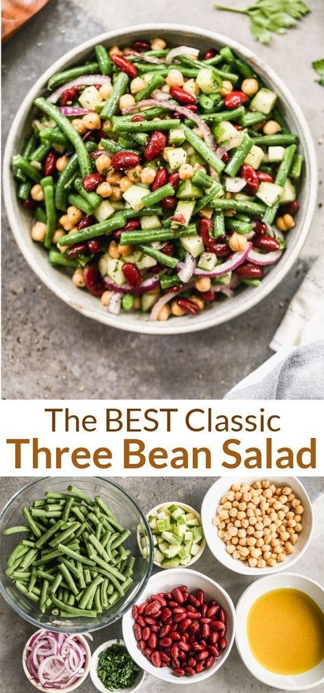 This Three Bean Salad recipe is classic, fresh, and a delicious side dish to any meal! Best part, it only takes 10 minutes to make! Bean Salad Recipes Healthy, Three Bean Salad Recipe, Bean Salad Dressing, Bean Salad Healthy, 3 Bean Salad, Eating Seasonally, Great Salad Recipes, Bean Salad Recipe, Tastes Better From Scratch