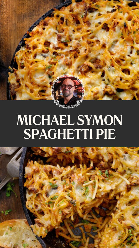 Michael Symon Spaghetti Pie Spaghetti Frittata Recipes, Spaghetti Pie With Ricotta, Michael Symon Recipes, Spaghetti Pie Recipe, Spaghetti Frittata, Spaghetti Pie Recipes, Spaghetti Pie, Michael Symon, Cheese Spaghetti