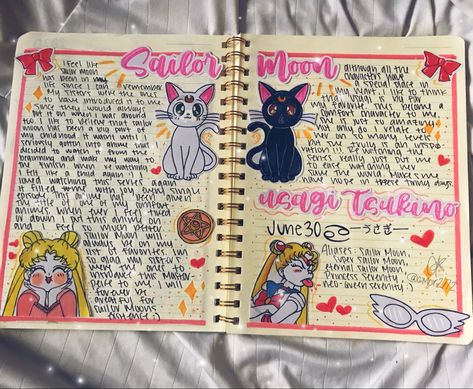 Sailor Moon Journal, Bullet Journal Contents, Moon Journal, Art Journal Therapy, Anime Book, Scrapbook Book, Bullet Journal Lettering Ideas, Cute Notes, Journal Diary