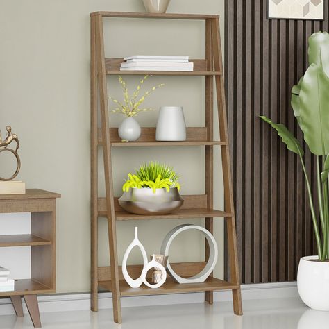 5-Tier Ladder Shelf with Storage Space, Free Standing Bookshelf, Free Standing Bookshelf, Shelf Pantry, Shelves For Home Office, Bookshelf Wood, Office Study Room, Standing Bookshelf, Balcony Office, Utility Shelves, Home Office Study