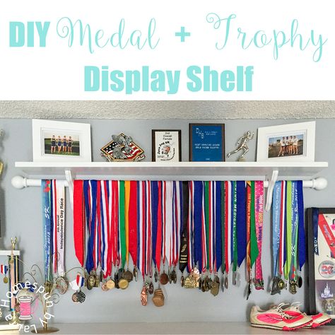 Diy Medal, Award Shelves, Trophy Display Shelves, Diy Trophy, Sports Medal Display, High School Cross Country, Medal Displays, Trophy Shelf, Beige House