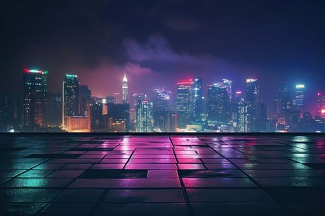 Roof Background Gacha, Roof Top Design Ideas, City Rooftop Aesthetic Night, Concrete Skyscraper, Neon Light City, Skyscraper Rooftop, City Texture, Cyberpunk Building, Urban Rooftop