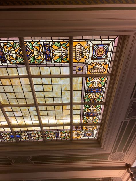 Colorful victorian glass stained window Victorian Skylight, Tilted Ceiling, Fanlight Window, Stained Glass Skylight, Desired House, Stained Glass Ceiling, Chinese Window, Study Environment, Leadlight Windows