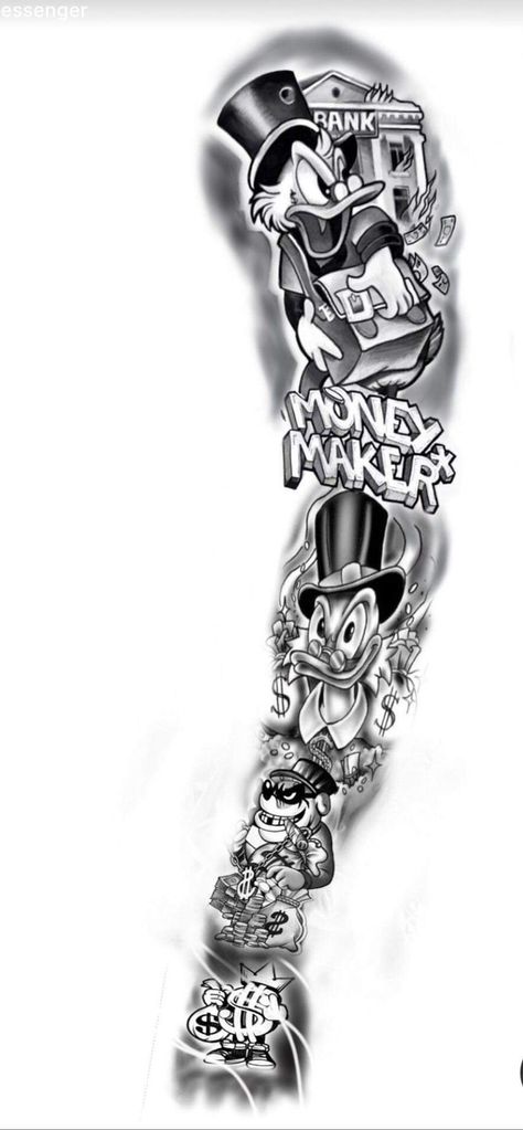 Money Arm Tattoos Men's, Goon Mask Tattoo Design, Cartoon Horror Characters Tattoo, Sketch Tattoo Design Simple, Money Leg Tattoos, Scruge Mcduck Tattoos, Money Hand Tattoos For Guys, Money Theme Tattoo, 904 Tattoo