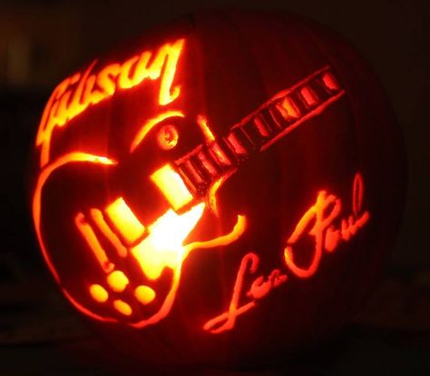 Gibson Guitar Guitar Pumpkin Carving, Pumpkin Carving Ideas, Pumpkin Carvings, Pumpkin Carving Patterns, Gibson Guitar, Pumpkin Carving Templates, Seasonal Allergies, Concert Festival, Pumpkin Ideas