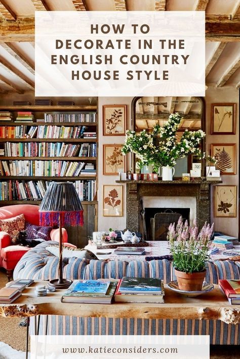 How to Decorate in the English Country House Style like this gorgeous living room belonging to Amanda Brooks in Oxfordshire, England. From chesterfield sofas to cozy ottomans, learn all the essential pieces needed to get the classic English countryside decorating look in your own home. English Decor Traditional Living Room, British Style Living Room, English Lounge, English Countryside Decor, Amanda Brooks, Cozy English Cottage, English Country House Style, Countryside Decor, Oxfordshire England