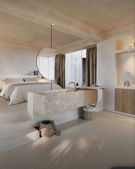 Shape is the 2- D form of everything around us. This space has a circular mirror and the sink is a rectangle. Casa Cook, Superior Room, Hotel Room Design, Comfy Pillows, Hotel Boutique, Luxury Suite, Comfortable Bedroom, Stunning Interiors, Architectural Digest