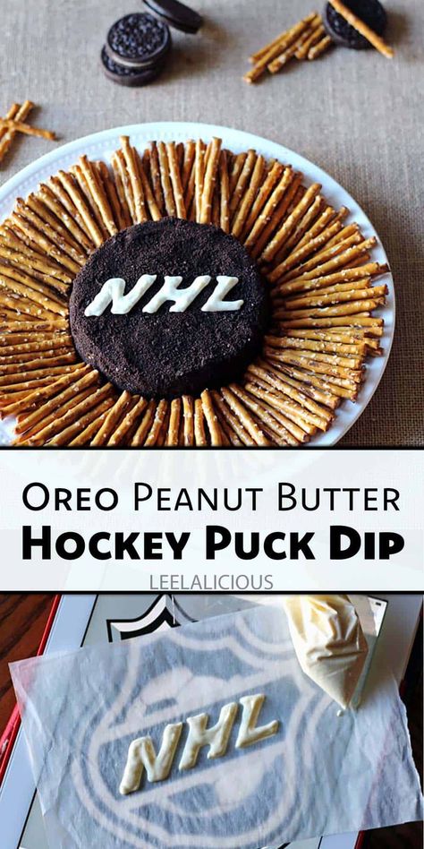 Oreo Peanut Butter Dip - Hockey Food Recipe » LeelaLicious Hockey Food, School Birthday Treats, Hockey Birthday Parties, Party Side Dishes, Peanut Butter Dip, Hockey Party, Hockey Birthday, Peanut Butter Oreo, Oreo Peanut Butter