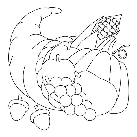 Thanksgiving cornucopia coloring page fo... | Premium Vector #Freepik #vector #color-book #corn-cartoon #cornucopia #line-illustration Cornucopia Drawing, Thanksgiving Cornucopia, Thanksgiving Coloring Pages, Book Page, Childrens Art, Veterans Day, Drawing For Kids, Coloring Pages For Kids, Coloring Page