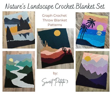 Tropical Sunset Crochet Blanket Pattern, throw blanket, graph crochet, gift for beach lover, palm tree blanket, landscape afghan, nature image 5 Change Colors In Crochet, Purple Mountain Majesty, Throw Blanket Pattern, Crochet Unique, Pattern Throw Blanket, Graph Crochet, Half Double Crochet Stitch, Crochet Blanket Pattern, Crochet Blanket Afghan