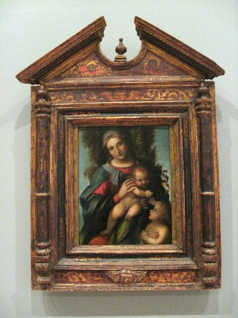 ‘Madonna and Child with Infant John the Baptist’ (1514-1515) by Correggio, in Renaissance tabernacle frame. Tabernacle Frame, Baroque Painting, Antique Picture Frames, Mirrored Picture Frames, Victorian Farmhouse, Old Frames, Madonna And Child, Wall Frames, Religious Icons