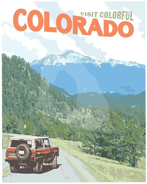 Pikes Peak is the highest summit of the southern Front Range of the Rocky Mountains, Remember the beautiful Colorado landscape and towering Pikes Peak with this vintage-style travel poster. We print our posters and gallery-wrapped canvas prints using high-quality papers/canvas, archival pigment inks, and professional printing processes. We guarantee the quality of our posters and gallery-wrapped canvas prints. Greeting cards and postcards are shipped flat and printed on high-quality cardstock. T Vintage Colorado Postcard, Colorado Pikes Peak, Location Posters, Colorado Travel Poster, Colorado Prints, Colorado Postcard, Colorado Art Prints, Colorado Poster, Colorado Aesthetic