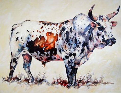 Terry Kobus - Nguni Cattle Paintings - "Tri Colour Nguni Bull&quot… Nguni Cows, Nguni Cattle, Farm Animal Painting, Bull Painting, Longhorn Cattle, Bull Art, Tri Colour, South African Artists, African Artists