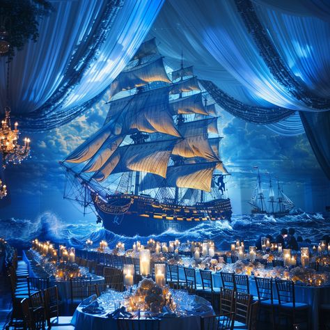 Projection Mapping Wedding, Table Themes Fundraiser, Under Water Theme Party, Under The Sea Gala, Soiree Theme, Grad Themes, Event Theme Ideas, Sailing Artwork, Event Installation