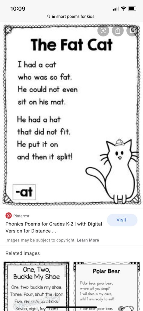 Cat Poems Short, English Short Poems, Poem With Rhyming Words, Short Rhyming Poems, Funny Rhyming Poems, Short Poems For Kids, Phonics Stories, Rhyming Poems For Kids, Blue Classroom