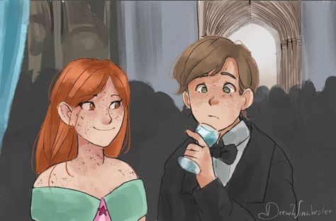 Art by @drewwinchester on Insta Neville Fanart, Ginny And Neville, Neville Longbottom Fanart, Mauraders Fanart, Ginny Weasley Fan Art, Hogwarts Games, Harry Potter Ginny, Harry Potter Friends, Harry Potter Severus