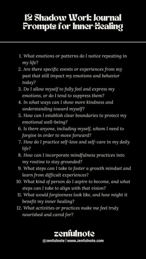 Shadow work involves exploring and integrating the hidden or suppressed aspects of yourself for inner healing and personal growth. Shadow work is a continuous process, and it's okay to take it gradually. Approach these questions with curiosity and a willingness to explore the depths of your inner self. Shadow Work Journal Prompts, Work Journal Prompts, Shadow Work Journal, Work Journal, Inner Self, Inner Healing, It's Okay, Shadow Work, Journal Prompts