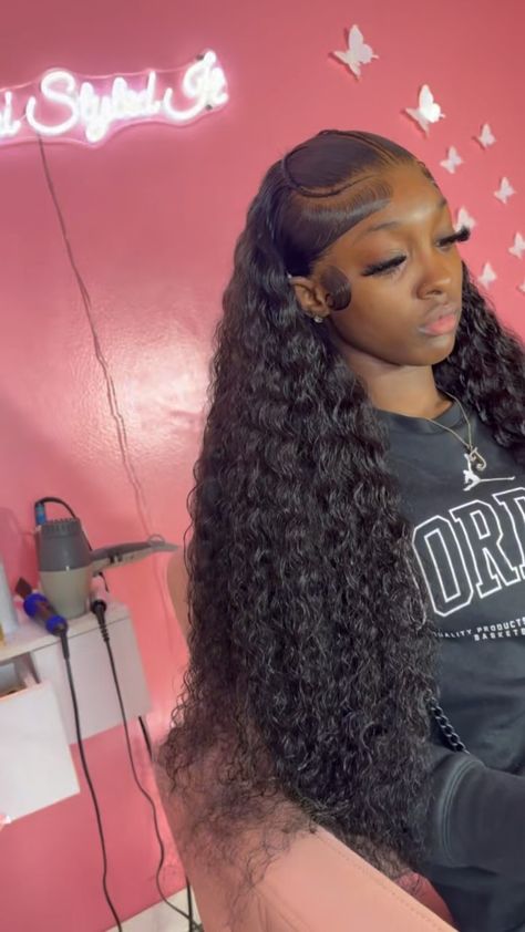 A FLAT FOUNDATION 😍😍 wig details : natural 30” deep wave wigs are always on hand 🌟 if you’re viewing, follow us @muvalandofbeauty 🫶🏾 🚫🚫… | Instagram Deep Wave Hairstyles Wig, Wet Wave Wig Styles, Deep Wave Curly Wig Hairstyles, Deep Wave Hair Styles For Black Women, Deep Wave Up And Down Hairstyle, Hairstyles With Deep Wave Wig, Curly Lace Wig Hairstyles, Styles On Deep Wave Wig, Wet Wavy Lace Front Wigs Hairstyles