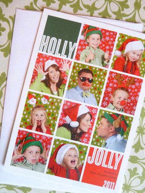 We put on silly props and posed for our Christmas cards last year. I uploaded all of the photos to a Shutterfly template. I got ore compliments on this card than any I ever have in the past. Christmas Cards Photography, Christmas Family Feud, Family Christmas Card Photos, Christmas Photo Booth, Homemade Christmas Cards, Christmas Photography, Christmas Photoshoot, Love Christmas, Christmas Photo