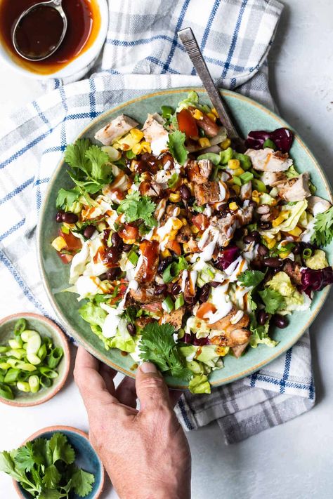 Barbecue Chicken Chopped Salad - Foodness Gracious Chicken Chopped Salad Recipes, Homemade Dressing Recipe, Chopped Salad Recipe, Chopped Salad Recipes, Chicken Chopped Salad, Grilled Bbq Chicken, Hearty Salads, Grilled Chicken Salad, Main Dish Salads