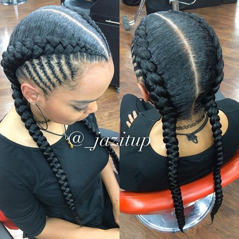 See this Instagram photo by @_jazitup • 11.9k likes Conrows Lines, Conrows Lines And Braids, Corn Rolls, Two Braid Hairstyles, Braids Cornrows, 2 Braids, Mohawk Braid, Goddess Braids Hairstyles, Twist Styles