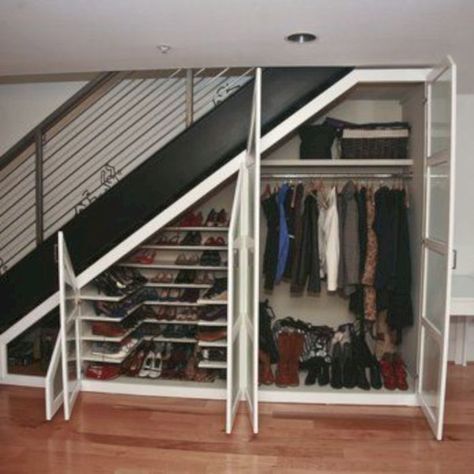 Closet Under The Stairs, Closet Door Storage, Under Stairs Storage Solutions, Closet Under Stairs, تحت الدرج, White Stairs, Stairs Storage, Stairs Ideas, Staircase Storage