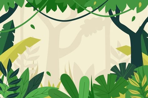 Organic flat jungle background Free Vect... | Free Vector #Freepik #freevector #background #nature #forest #wallpaper Wild One Background, Nature Vector Illustration, Nature Mural, Jungle Cartoon, Forest Vector, Jungle Background, Forest Cartoon, Jungle Thema, Free Vector Backgrounds