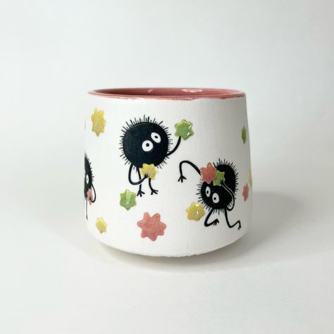 Things To Paint Pottery, Mug Inspiration Design, Color Me Mine Studio Ghibli, Pottery Painting Ideas For Guys, Soot Sprite Pottery, Diy Paint Pottery, Ceramic Painting Ideas Mugs Inspiration, Pottery Painting Ideas Studio Ghibli, Anime Pottery Painting Ideas