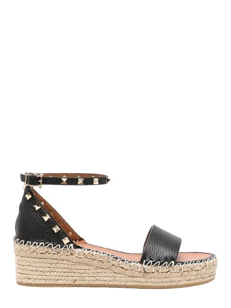 Valentino Garavani Rockstud Open Toe Flatform Espadrilles Jimmy Choo Bridal, Aquazzura Heels, Valentino Garavani Shoes, Punk Inspiration, Bridal Sandals, Black Espadrilles, Leather Espadrilles, Valentino Rockstud, Designer Sandals