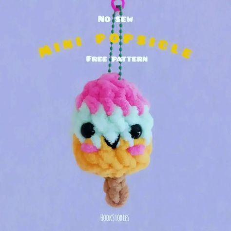 Amigurumi 💟 Crochet Patterns 💟 Toys tutorials | Mini popsicle FREE PATTERN Design and pattern by @hook__stories 🍭🍭🍭 | Instagram Mini Crochet Keychains, Crochet Market Prep Patterns, Crochet Popsicle, Starting Crochet, Market Patterns, Crochet Stuffy, Crochet Baby Projects, Crochet Keychains, Crocheted Animals