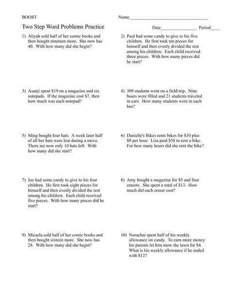 Algebra Word Problems Worksheets, Algebra Word Problems, Two Step Word Problems, Maths Problems, Teaching Verbs, Writing Equations, Two Step Equations, Grade 6 Math, Mathematics Worksheets