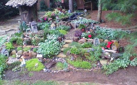 Amazing large outdoor fairy garden Small Rock Garden Ideas, Large Backyard Landscaping, Fairy Garden Plants, Fairy Garden Designs, Budget Garden, Faeries Gardens, Mini Fairy Garden, The Great, Fairy Garden Houses