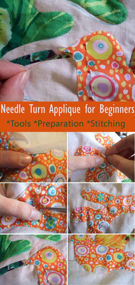 DIY Aplique Quilts By Hand, How To Machine Applique For Beginners, Aplique Quilts How To, Needle Turn Applique Patterns Free, Hand Applique Stitches, Hand Stitched Applique, Quilting For Beginners Patterns, Needle Turn Applique Tutorial, Needle Turn Applique Patterns