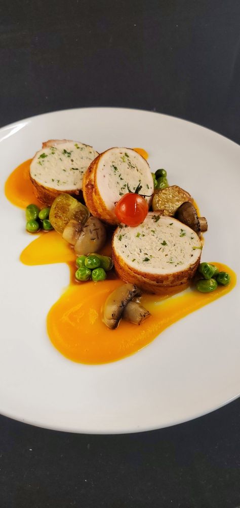 2020 Cook the Books - Liaison College of Culinary Arts Roulade Plating, Chicken Roulade Plating, Fine Dining Ideas, Chicken Roulade, Summer Crops, Butterfly Chicken Breast, Fine Dining Plating, Butterflied Chicken, Squash Puree