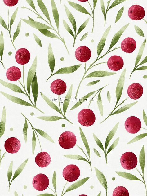 Bright red berries seamless pattern isolated on white background. Botanical illustration. Simple and cute floral drawing.   Lovely, tiny, cute, simple, vivid, green, red, botanical, flora, spring, art, background, berry, bouquet, branch, color, decoration, drawing, element, floral, flower, fruit,  illustration, isolated, leaf, natural, nature, plant, summer, fresh Cranberry Drawing, Gelato Logo, Fruit Art Kids, Clay Workshop, Trading Card Ideas, Berry Bouquet, Leaves Seamless Pattern, Berry Basket, Aesthetic Drawings