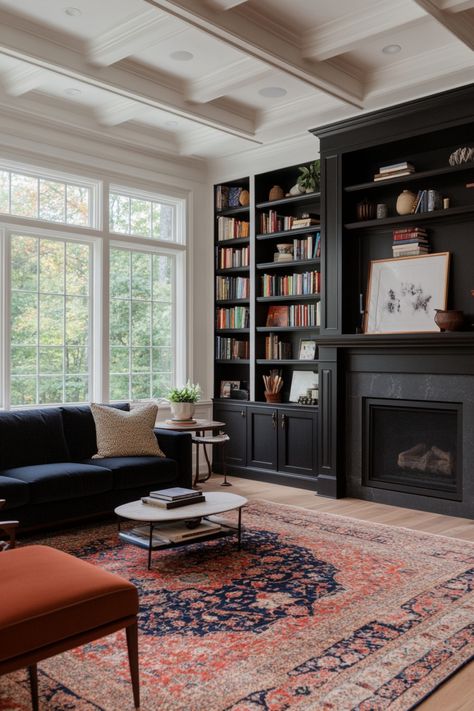 Use these ideas for inspo for built-in shelves for your living room. Decorating Built Ins, Shelves Around Fireplace, Bookshelves Around Fireplace, Bookshelves Living Room, Wall Shelves Living Room, Home Library Rooms, Fireplace Bookshelves, Open Kitchen And Living Room, Living Room Transformation