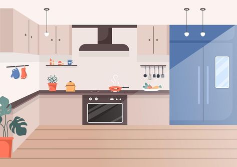 Kitchen Vector Illustration, Kitchen Background For Editing, Furniture Background, Kitchen Vector, Vector Kitchen, Kitchen Cartoon, Valentine Day Video, Kitchen Background, Kawaii Background