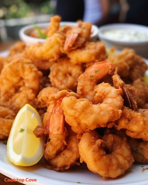 This is one of my all time favorites, and it's always a crowd pleaser Shrimps Recipes, Quince Food, Fried Shrimp Recipes, Calamari Recipes, Creamy Coleslaw, Southern Kitchen, Cooking Seafood, Shrimp Recipes Easy, Fried Shrimp