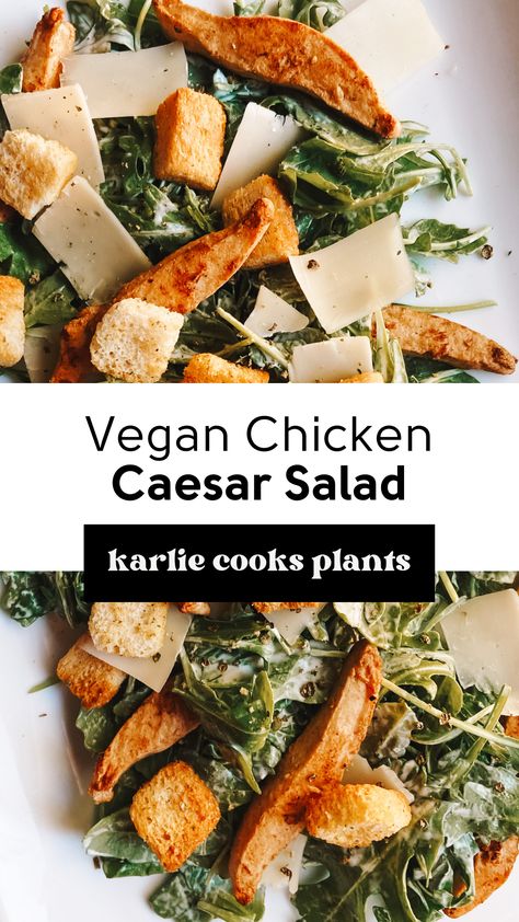 Craving a salad with a twist? 🤷‍♀️ Our Vegan Chicken Caesar Salad is the perfect combination of healthy, delicious, and mouth-watering! 😋 Made with crispy vegan chicken chunks and creamy cashew dressing, this recipe will change the way you look at salads forever! 💚 Easy Vegan Salad, Cashew Dressing, Vegan Butternut Squash Soup, Stuffed Shells Ricotta, Plant Based Recipes Dinner, Plant Based Lunch, Vegan Cheese Recipes, Chicken Chunks, Vegan Chicken