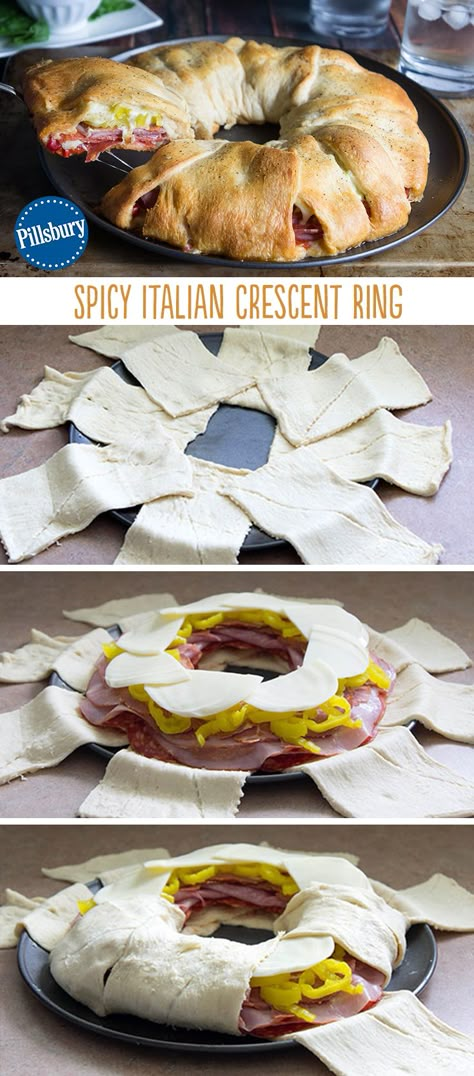 Italian Crescent Ring, Crescent Ring Recipes, Easy Crescent Rolls, Crescent Roll Pizza, Crescent Recipes, Italian Sub, Pillsbury Recipes, Crescent Ring, Crescent Roll Recipes