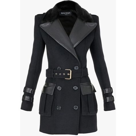 Balmain Short wool and cashmere blend trench-coat ($2,630) ❤ liked on Polyvore featuring outerwear, coats, jackets, coats & jackets, balmain, fur collar trench coat, slim coat, short trench coat, navy coat and slim trench coat Black Fur Collar Coat, Leader Jacket, Balmain Coat, Navy Wool Coat, Navy Trench Coat, Navy Blue Coat, Slim Fit Coat, Short Trench Coat, Blue Trench Coat