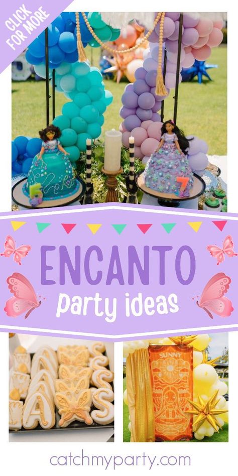 Feast your eyes on this enchanting Encanto birthday party! The birthday cakes are gorgeous! See more party ideas and share yours at CatchMyPary.com Encanto Party Snacks, Encanto Fourth Birthday, Encanto Birthday Food Ideas, Encanto Food Ideas, Encanto Birthday Party Food, Encanto Party Food, Encanto Birthday Party Cake, Encanto Birthday Party Decorations, Encanto Themed Party