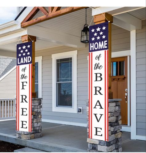 Decorative Hanging Banner Patriotic Party Supplies Decor 4th Of July Decorations Outdoor, Patriotic Pictures, Porch Colors, Door Porch, Front Door Porch, Patriotic Party, Home Of The Brave, Outdoor Banners, 4th Of July Decorations