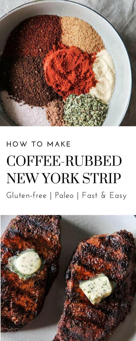 Coffee Rubbed New York Strip is one of my favorites grilled recipes. I am sure if you have been to any steakhouse recently you have seen coffee rubbed steak on the menu. This rub is really a great complement to red meat. It has very rich, acidic and slightly sweet flavor that fits perfectly. The … Coffee Rubbed Steak, Slow Cooked Brisket, Smashed Sweet Potatoes, New York Strip Steak, Grilled Recipes, Coffee Rub, Italian Meat Recipes, Baked Meat Recipes, Best Paleo Recipes