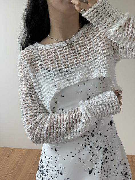 Fish Net Outfits, Half Sweater, Knit Sweater Outfit, Crochet Top Outfit, Fancy Suit, Mesh Sweater, Sheer Sweater, Crochet Bolero, Designer Dresses Casual